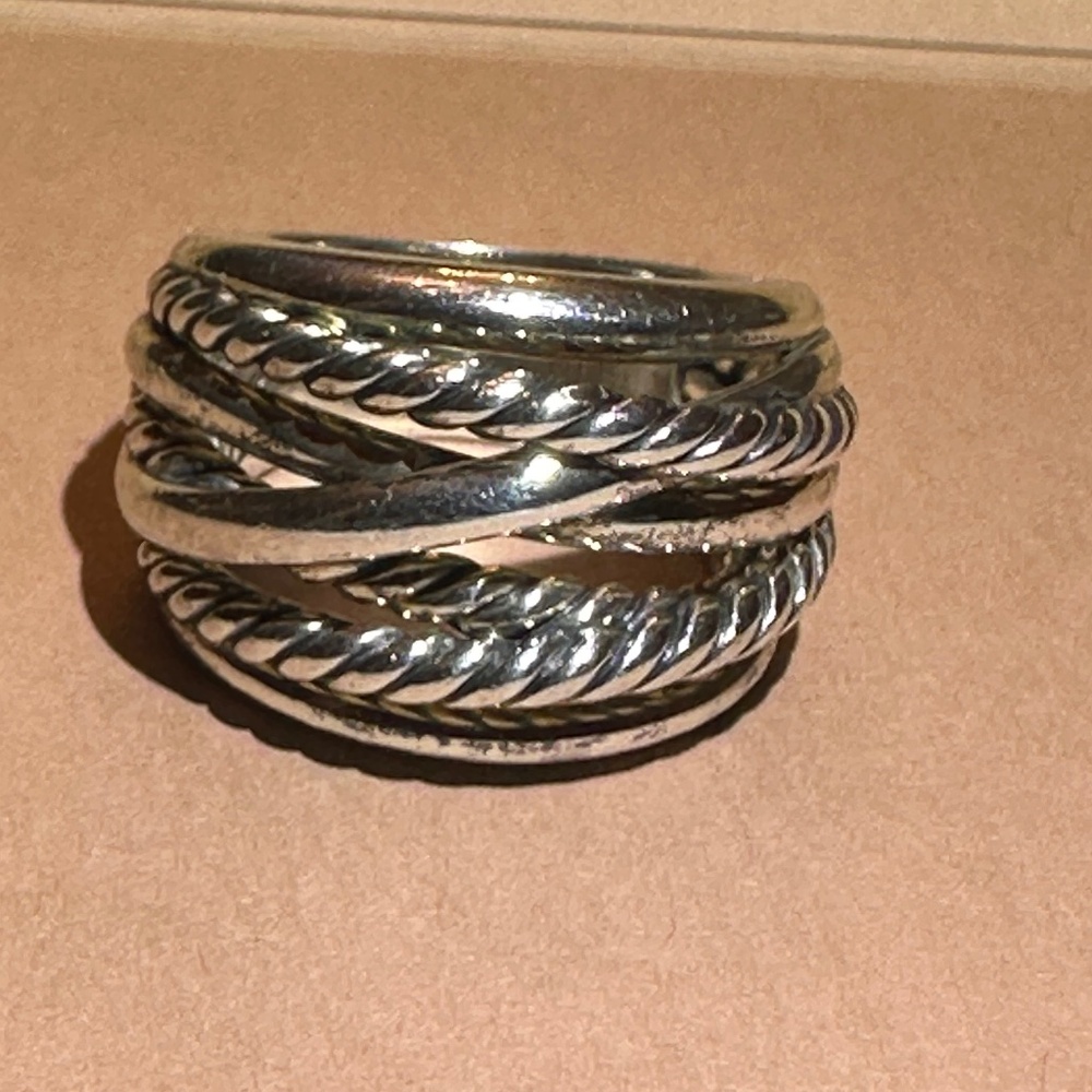 David Yurman Silver Wide Band Crossover  Size 7